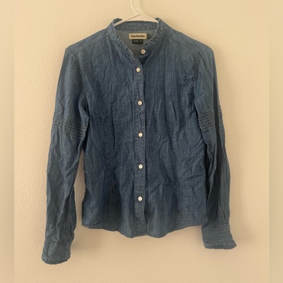 tom beckbe Tops - Tom Beckbe Cotton Denim Button Up Shirt Ruffle Pintuck Detail Size Small